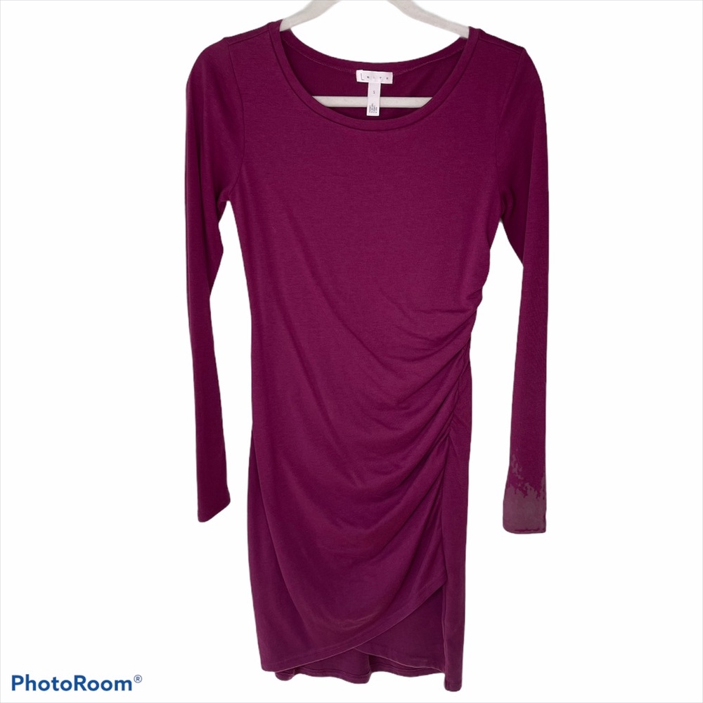 Leith Long Sleeve Soft Ruched Dress, Merlot, Small